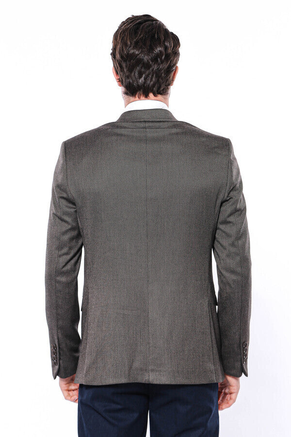 Patterned Slim-Fit Brown Men Blazer - Wessi