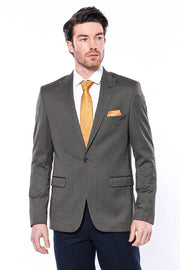 Patterned Slim-Fit Brown Men Blazer - Wessi