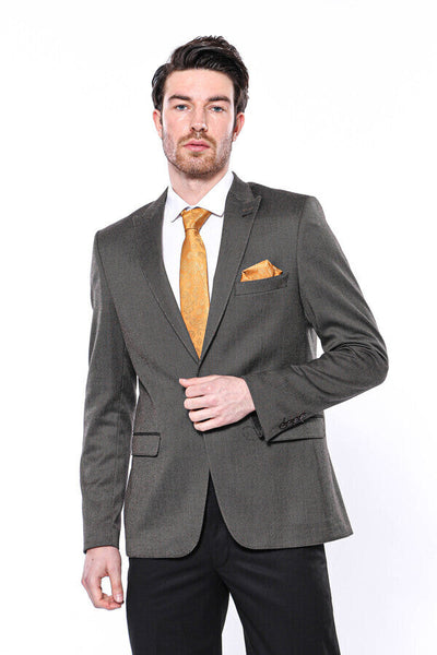 Patterned Slim-Fit Brown Men Blazer - Wessi