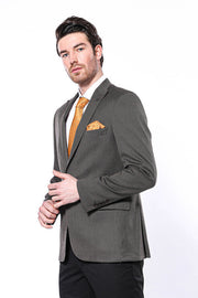 Patterned Slim-Fit Brown Men Blazer - Wessi