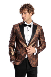 Patterned Slim Fit Brown Men Prom Blazer - Wessi