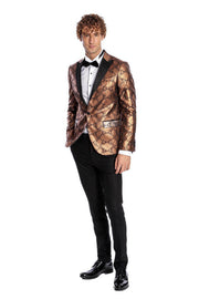 Patterned Slim Fit Brown Men Prom Blazer - Wessi