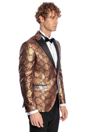 Patterned Slim Fit Brown Men Prom Blazer - Wessi