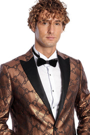 Patterned Slim Fit Brown Men Prom Blazer - Wessi