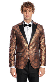 Patterned Slim Fit Brown Men Prom Blazer - Wessi