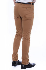 Patterned Slim Fit Cotton Tan Men Pants - Wessi