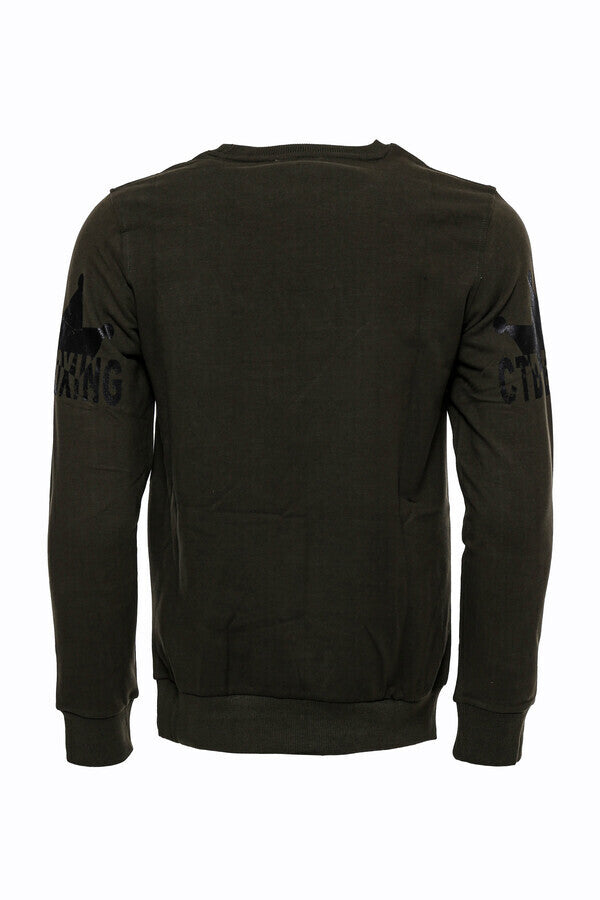 Patterned Slim Fit Dark Green Sweatshirt - Wessi