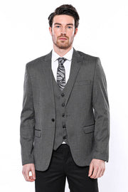 Patterned Slim-Fit Dark Grey Men Blazer - Wessi