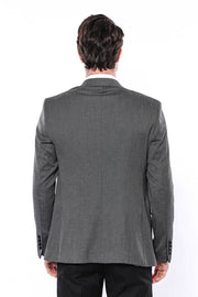 Patterned Slim-Fit Dark Grey Men Blazer - Wessi