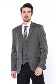 Patterned Slim-Fit Dark Grey Men Blazer - Wessi