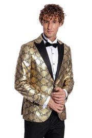 Patterned Slim Fit Gold Men Prom Blazer - Wessi