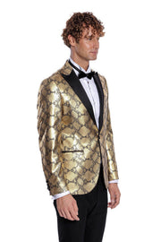 Patterned Slim Fit Gold Men Prom Blazer - Wessi