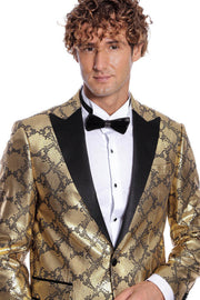 Patterned Slim Fit Gold Men Prom Blazer - Wessi