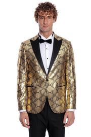 Patterned Slim Fit Gold Men Prom Blazer - Wessi