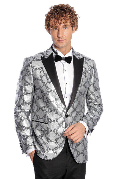 Patterned Slim Fit Grey Men Prom Blazer - Wessi