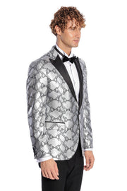 Patterned Slim Fit Grey Men Prom Blazer - Wessi