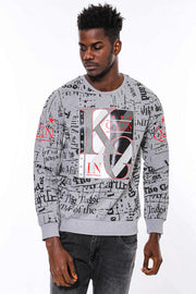 Patterned Slim Fit Grey Sweatshirt - Wessi