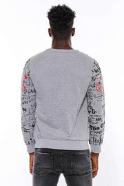 Patterned Slim Fit Grey Sweatshirt - Wessi