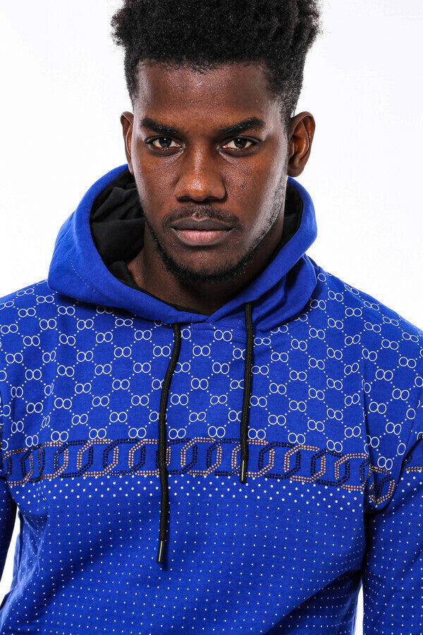 Patterned Slim Fit Indigo Blue Sweatshirt - Wessi