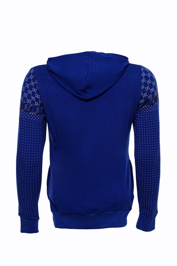 Patterned Slim Fit Indigo Blue Sweatshirt - Wessi