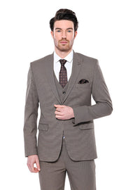 Patterned Slim Fit Light Brown Men Blazer - Wessi