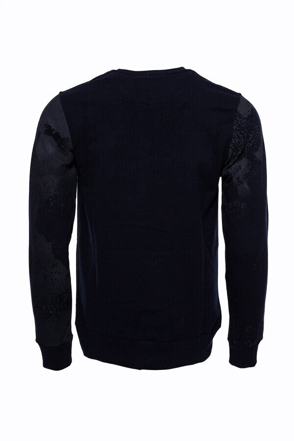 Patterned Slim Fit Navy Blue Men's Sweatshirt - Wessi