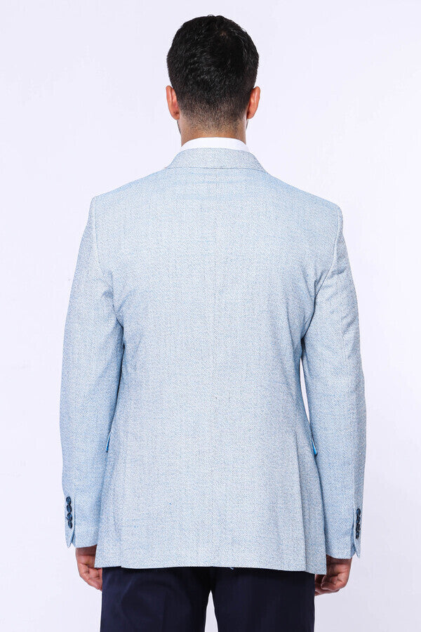 Patterned Slim-Fit Sky Blue Blazer - Wessi