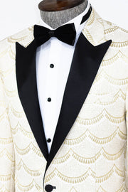 Patterned Slim Fit White Men Prom Blazer - Wessi