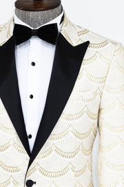 Patterned Slim Fit White Men Prom Blazer - Wessi