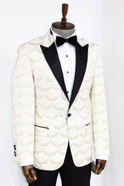 Patterned Slim Fit White Men Prom Blazer - Wessi