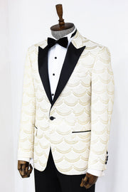 Patterned Slim Fit White Men Prom Blazer - Wessi