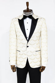 Patterned Slim Fit White Men Prom Blazer - Wessi