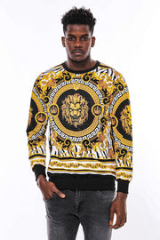 Patterned Slim Fit Yellow Black Men's Sweatshirt - Wessi