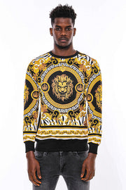 Patterned Slim Fit Yellow Black Men's Sweatshirt - Wessi