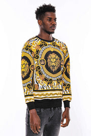 Patterned Slim Fit Yellow Black Men's Sweatshirt - Wessi