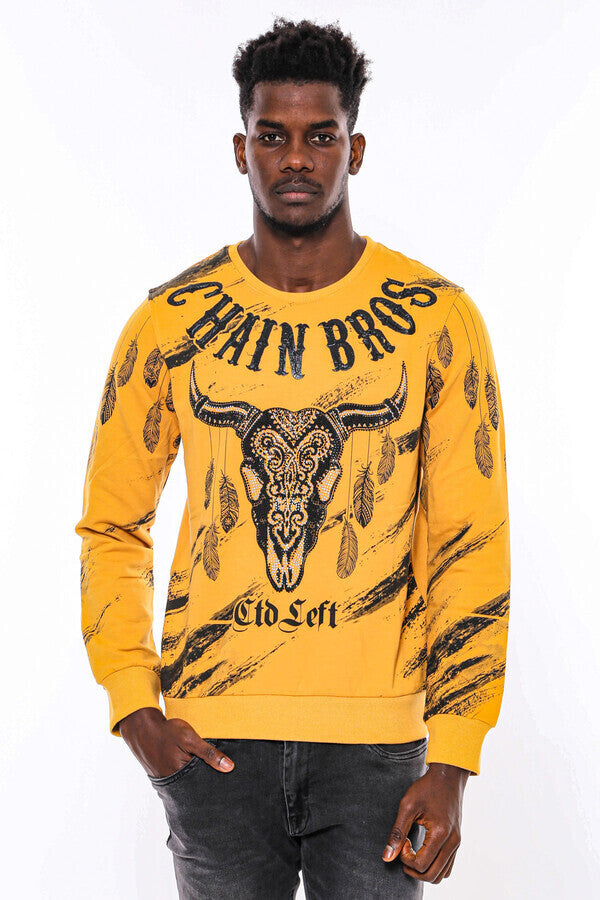 Patterned Slim Fit Yellow Sweatshirt - Wessi