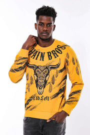 Patterned Slim Fit Yellow Sweatshirt - Wessi