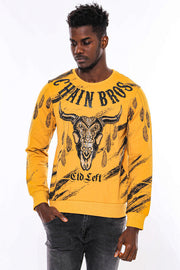 Patterned Slim Fit Yellow Sweatshirt - Wessi