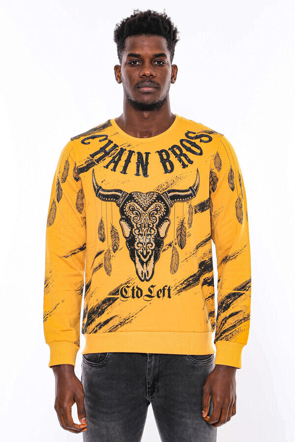 Patterned Slim Fit Yellow Sweatshirt - Wessi