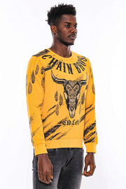 Patterned Slim Fit Yellow Sweatshirt - Wessi