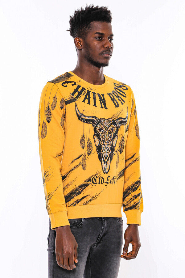 Patterned Slim Fit Yellow Sweatshirt - Wessi