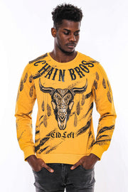 Patterned Slim Fit Yellow Sweatshirt - Wessi