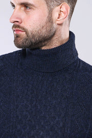 Patterned Turtleneck Navy Knitwear - Wessi