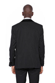 Patterned Velvet Lapel Black Men Tuxedo - Wessi