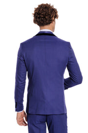 Patterned Velvet Lapel Blue Men Tuxedo - Wessi