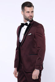 Patterned Velvet Lapel Burgundy Tuxedo | Wessi