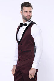 Patterned Velvet Lapel Burgundy Tuxedo | Wessi