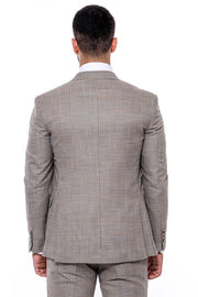 Patterned Vested Slim-Fit Beige Men’s Suit - Wessi