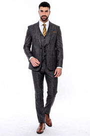 Patterned Vested Slim-Fit Black Men’s Suit - Wessi