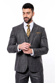 Patterned Vested Slim-Fit Black Men’s Suit - Wessi